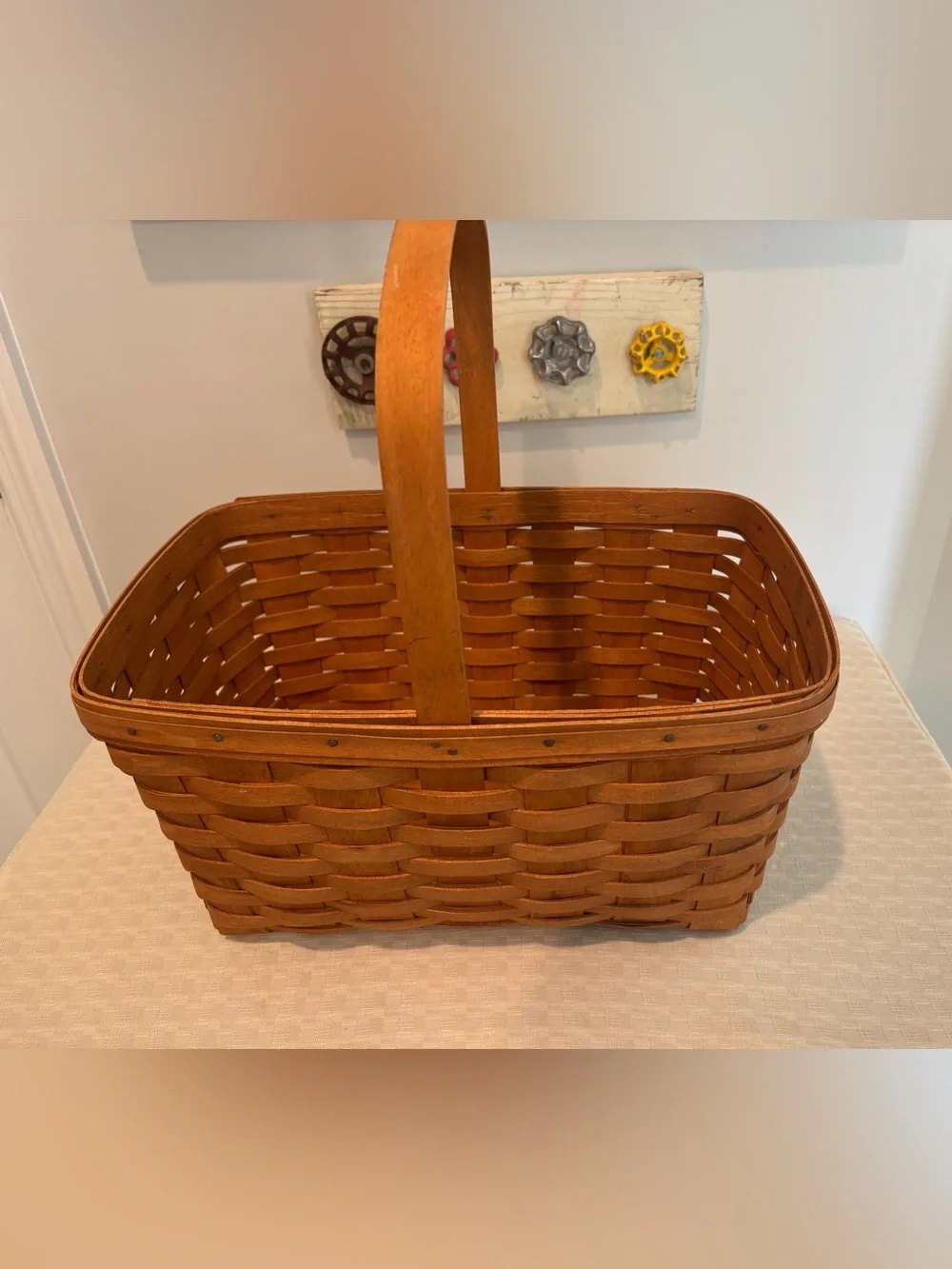 Longaberger Handwoven Tan-Brown Market Basket with Carry Handle